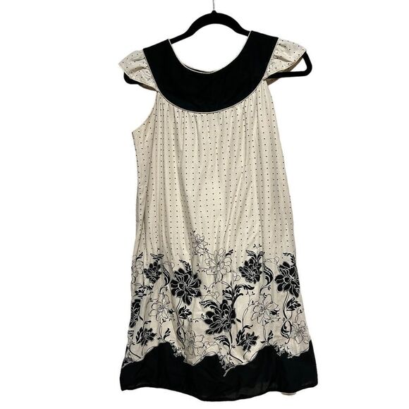 Hale Bob Cream White and Black Polka Dot Baby Doll Trapeze Dress - Picture 3 of 8